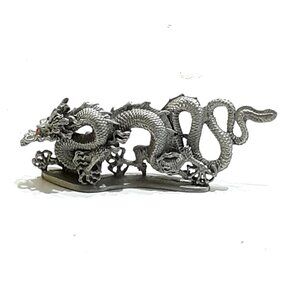 Silver Chinese Dragon Figurine With Red Gem Eyes